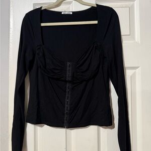 Reformation Button Up Black Long Sleeve Top With Hook and Eye Closures